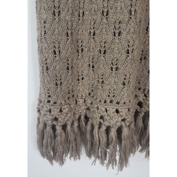 Kenar Women's Sz. M Tan Wool Blend Cowl Neck Short Sleeve Fringe Detail Sweater - Picture 7 of 8